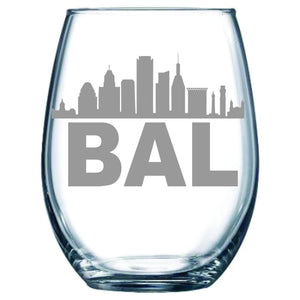 Baltimore Skyline Stemless Wine Glass