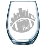 Baltimore Skyline Football Stemless Wine Glass