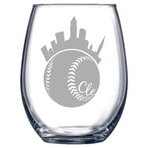 Cleveland Baseball Stemless Wine Glass