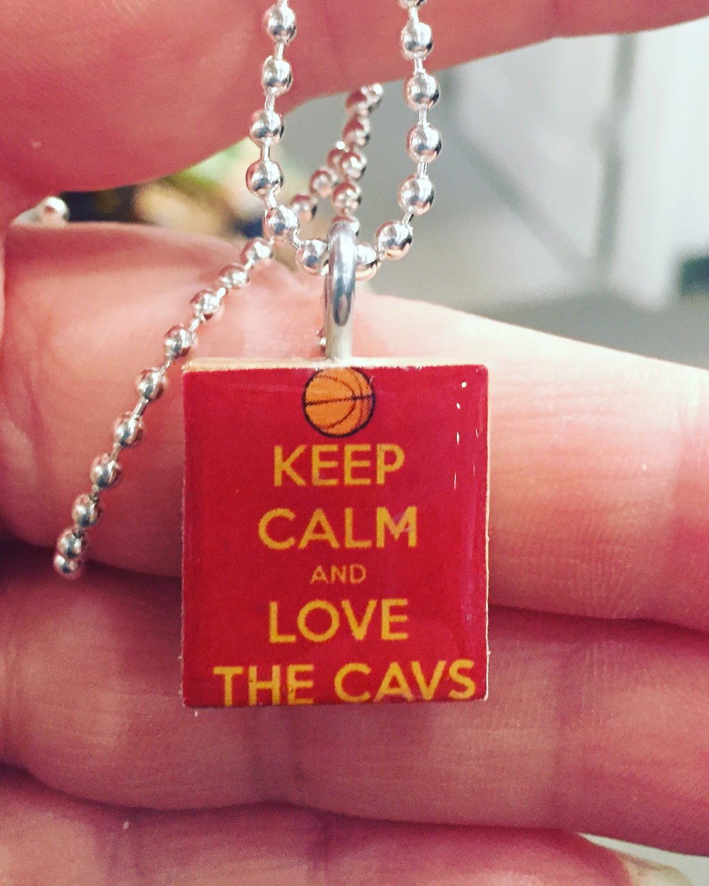 Keep Calm and Love The Cavs Scrabble Pendant with Ball Chain
