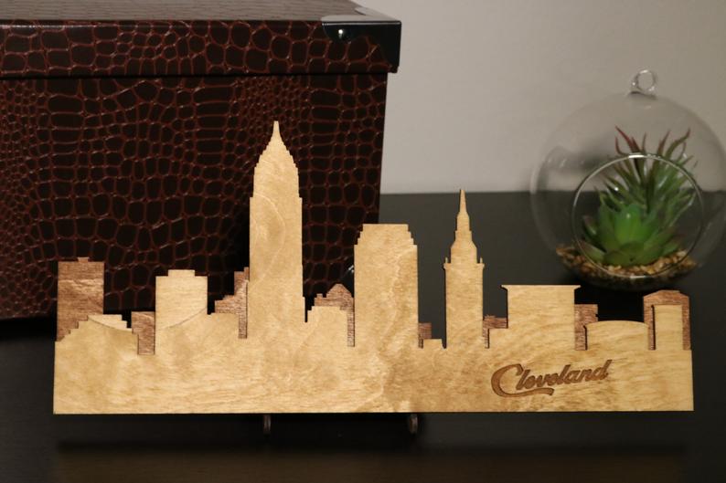 Small Cleveland Skyline With Wood Stand